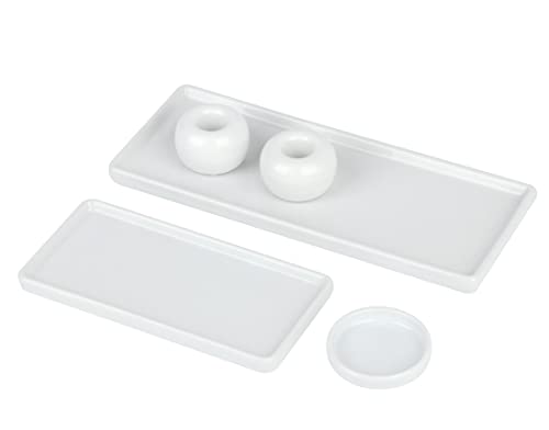 HofferRuffer Keramik Badezimmer Zubehör Sets 5 Stück mit Kosmetik Tablett, Zahnbürsten Halter, Ringe/Halskette Lagerung und Seifenschale, Bad Countertop Dekor weiß Cover
