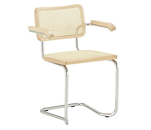 Freischwinger Schwingstuhl mit Armlehnen Kadeem - 2er Set, Naturgeflecht