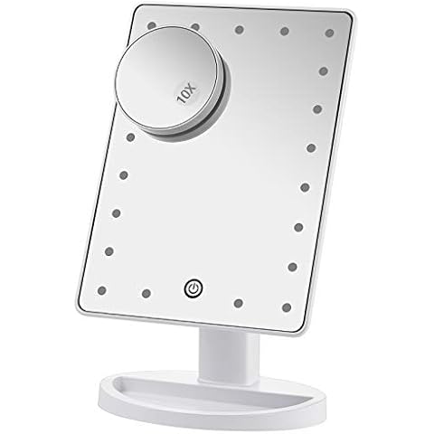 Nestling Makeup Mirror with Lights, 21 LED Lights Vanity Cosmetic Mirror with Touch Screen, with 10x Magnification Detail Mirror, 180° Free Rotation, Dual Power Supply Mirror with Light Cover