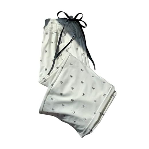 Floerns Calça feminina Y2k Lace Wide Leg com estampa de laço cintura elástica casual solta, Branco, G
