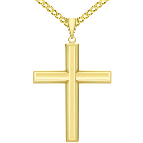 Jewelry America 14k Yellow Gold Plain & Simple Religious High Polish Cross Pendant Necklace Available with Rolo, Curb, or Figaro Chain