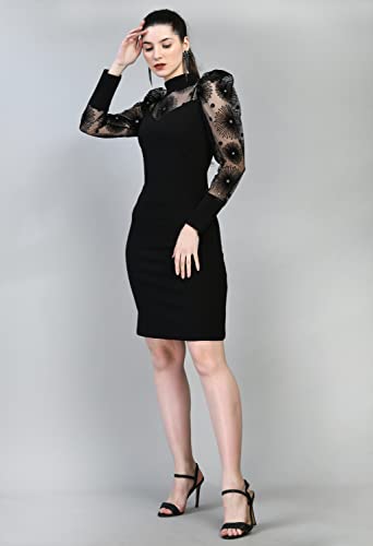 Image of IUGA Women's Puff Sleeve High Neck Bodycon Casual Midi Dress