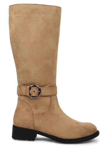 Image of ELLE Women High-Top Block Heel Fashion Boots With Buckle Detail