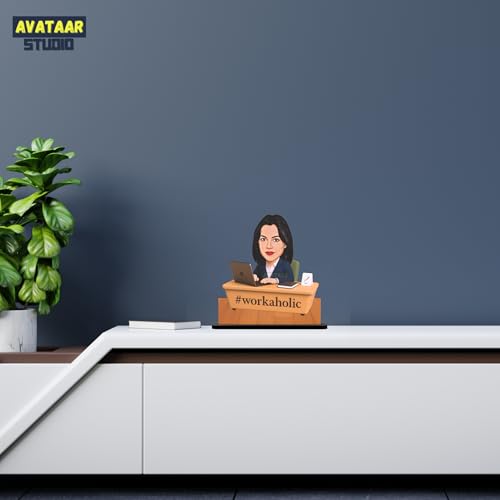 Image of Personalized Workaholic Girl Caricature Gift Custom Office Desk Avatar Birthday Gift for Wife Girlfriend Sister Friend Unique Corporate Gift for Women (Workaholic Girl, 7 Inches)