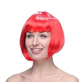 Neon Green Bob Wigs with Flat Bangs Include Wig Cap, 12 Inch Short Straight Wigs Flat Bangs, Heat Resistant Synthetic Fiber Hair for All Women Halloween Costume Party