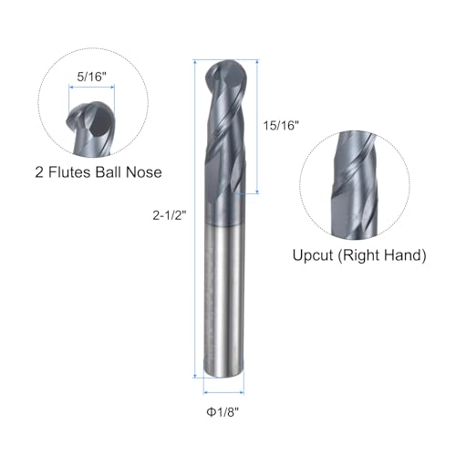 Image of uxcell Ball Nose End Mill CNC Router Bit, 5 /32 inch Radius 5 /16 inch Shank Solid Carbide AlTiN Coated Upcut Spiral 2 Flutes Cutter Milling Tool, 5 /16 inch Dia 2-1 /2 inch Total Length