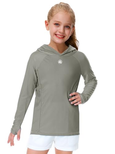 Image of AOBUTE Unisex Kids Long Sleeve Hoodie Rash Guard Boys UPF 50+ Swim Top with Thumb Hole 3-12 Years