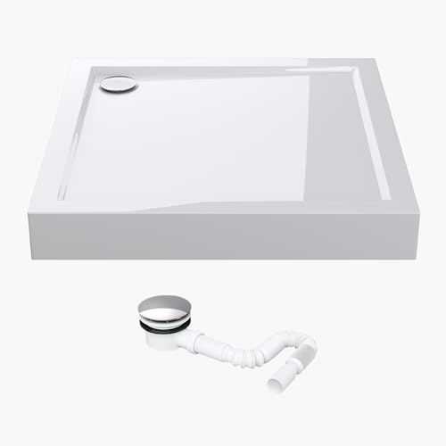 Mai & Mai Plato de ducha Faro1h, con válvula de desagüe AL01,en blanco acrílico 90x90x14cm, forma: cuadrado