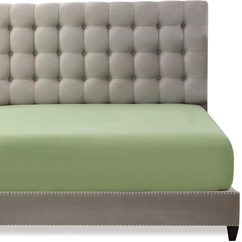 Image of 400 TC Cotton Elastic Fitted Bedsheet with 2 Pillow Covers for Single Bed 36 x 72 10 Inches Sage(Green) Solid Color Fitted Sheet