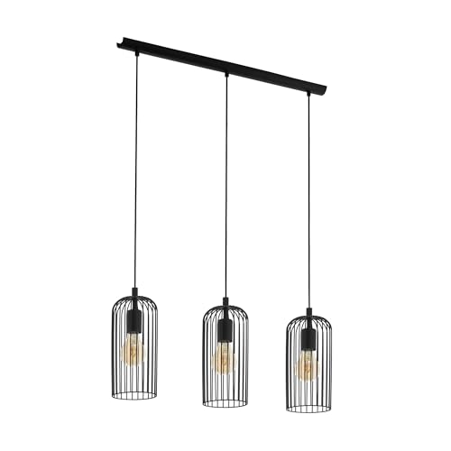 EGLO Hängelampe Roccamena, 3-flammige Pendelleuchte über Esstisch, Esszimmerlampe aus Metall in Schwarz, Hängeleuchte Industrial, E27 Fassung, 73 cm