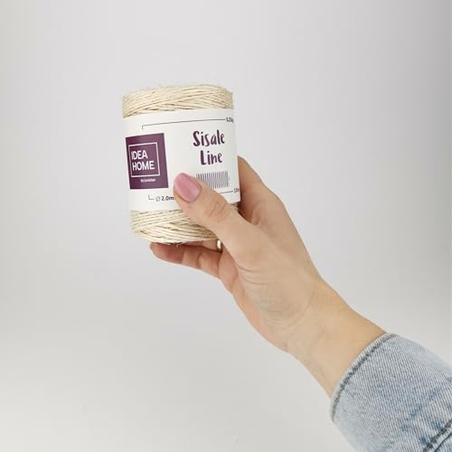 Idea Home Cuerda de Sisal Natural, Cuerda de Yute para el Hogar, Jardín, Bricolaje, Cuerda Rascadora, Accesorio para Gatos, Marrón, 2 mm 135 m 0,25kg - imagen 6
