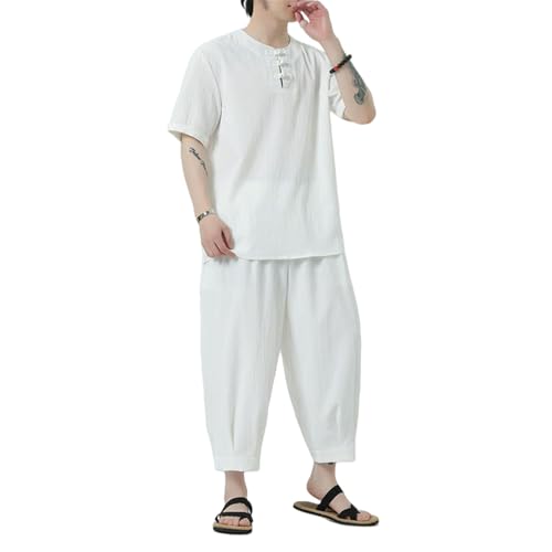 Ensemble blanc homme chemise chinoise pour vacances d'été