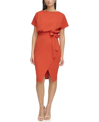 Image of Kensie Womens Short Sleeve Tie Waist Midi Dress