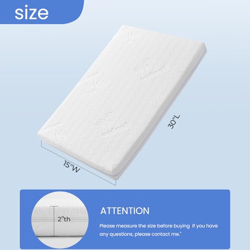 Image of 30x15 Bassinet Mattress forDream On Me Lacy: 2 inch Thick Dual Sided Gel Memory Foam Bassinet Mattress Fit for Most Moses Basket and Dream On Me Lacy Bassinet