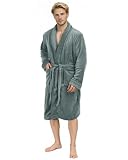 NY Threads Bata de hombre con cuello chal, ropa de dormir suave y acogedora, Gris Acero, Grande