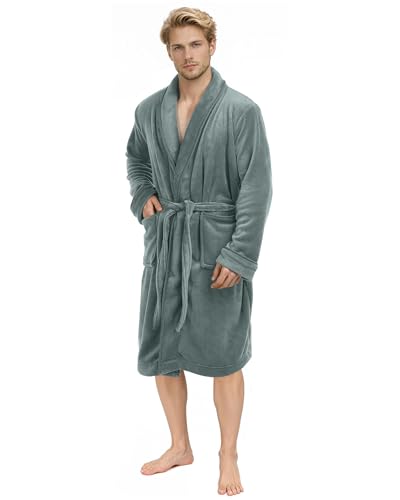 NY Threads Robe de chambre à col châle pour hommes, vêtements de nuit et d'intérieur doux et douillets, Gris Acier, Grande