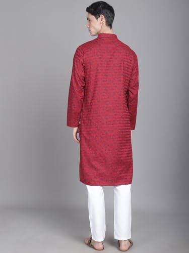 Image of Majestic Man Men's Cotton Regular Fit Casual Mandarin Collar Ethnic Motifs Printed Long Regular Kurta