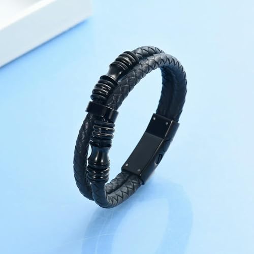 Bracelet urne funéraire cuir noir 22cm bijou commémoratif cendres feuille