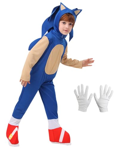 Koongso Costume da riccio blu per bambini, tuta con copricapo, personaggio del film anime, gioco di ruolo