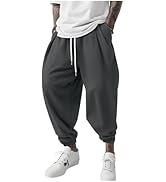 OYOANGLE Men's Baggy Jogger Pants Elastic Drawstring Waist Harem Pants with Pocket Sports Gym Tro...