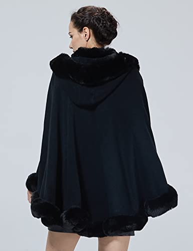 Poncho Hooded Shawl Wrap Women Cape Winter Faux Fur Trim Coat Sleeveless Cardigan Dressy Cloak for Party4