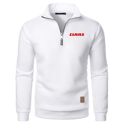 YAKWIFR Veste Travail Homme 1/4 Fermeture Éclair CL_AAS, Bomber Blouson À Col Montant, Manteau Classique Casual Manches Longues Sweatshirt White,M