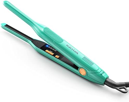 Wavytalk 3/10 Inch Pencil Flat Iron, Mini Hair Straightener for Short Hair, Beard and Pixie Cut, Fast 15-Sec Heating Small Flat Iron with Adjustable Temp Settings & Dual Voltage, Green