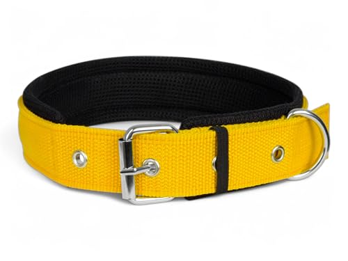 Image of Dog Collar for Large Dogs, Soft Padded Dog Belt Neck Collar, Dog Belt for Large Dogs Labrador, Golden Retriever, Pitbull, German Shepherd, Husky, Doberman (Yellow, L)