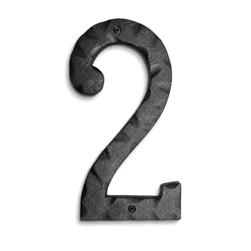 Image of NACH House Numbers for Outside, 8 inch Black Address Numbers for House - Number 2 - Rustic Numbers for Outside with Mounting Hardware