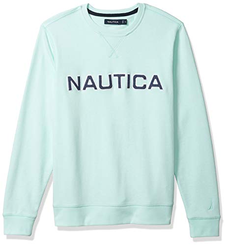 Nautica Men's Logo French Terry Crew Neck Pullover, Aqua Breeze, X-Large