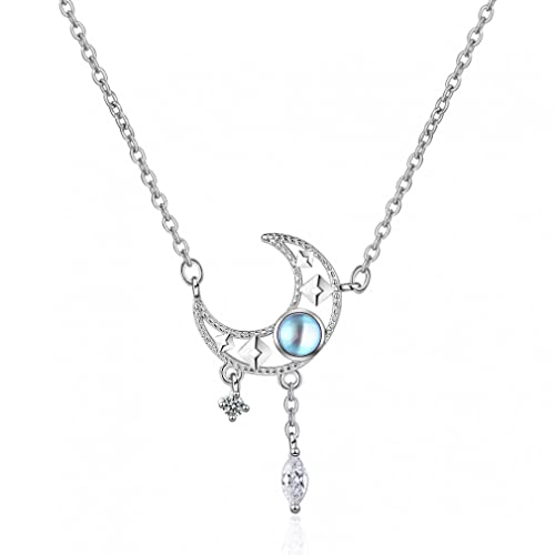 Collier lune pierre de lune argent 925 pendentif ras de cou femme