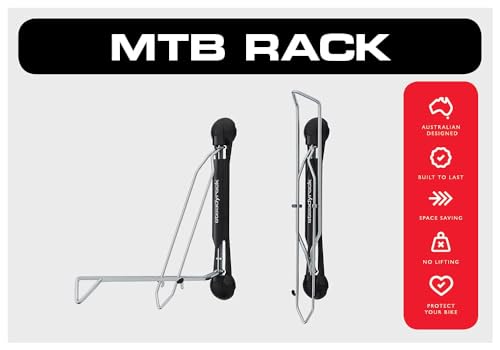 Image of Steadyrack Bike Rack - Pivoting Mountain Bike Rack, Holds Up to 77 lbs, Fits 24 inch-29 inch Wheels, 2.1 inch-2.8 inch Tires, Foldable Wall Mount for Space-Saving Bicycle Storage - 2 Pack