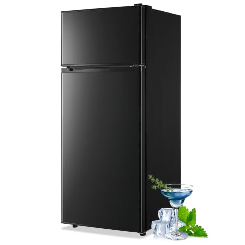 DEMULLER Large Capacity Mini Refrigerator with Top Freezer, 2 Door Compact Refrigerator, Small Fridge with 7 Temperature Settings & 3 Removable Shelves for Kitchen Livng Room Office Black