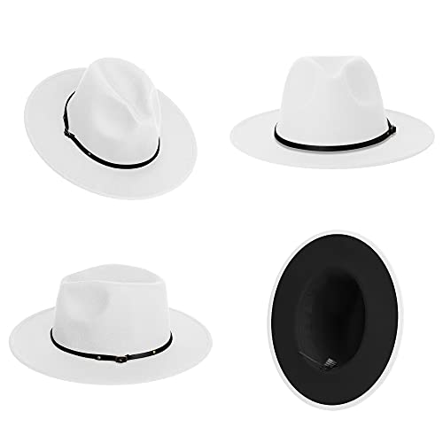 Image of Wide Brim Fedora Hats for Women Mens Felt Fedora Hats With Belt Buckle