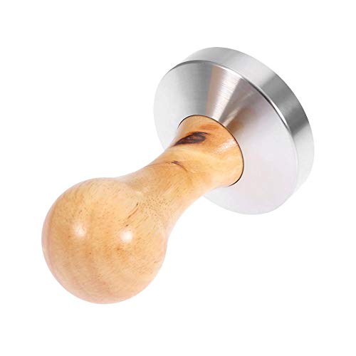 Herramienta de prensa de 58 mm de mano de madera de roble con mango de café (base plana) - Imagen 7