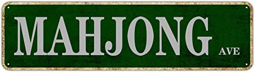 Mahjong Ave Vintage Metal Tin Sign, 4x16 Inch, Retro Aluminum Wall‑Hanging‑Decor‑Plaque for Bedroom Kitchen Garden Wall Outdoor Pub Club