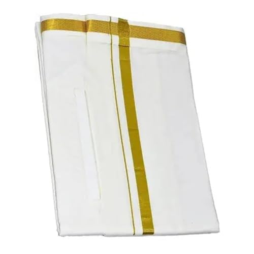 RAGINI RV Cotton Mens Velcro Pocket Dhoti/Mundu - Jari Cotton Single Pocket (All Size)