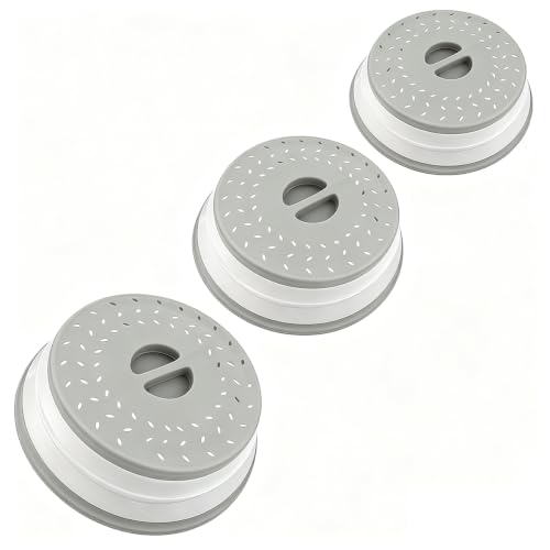 Image of Set of 3 Collapsible Microwave Splatter Cover | gray, Microwave Plate Cover With Steam Vent