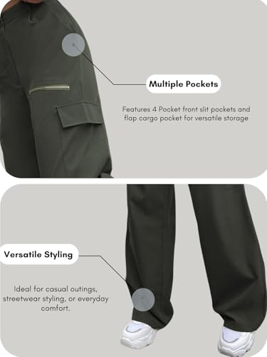Image of GRECIILOOKS Cargo Pants For Woman | Trousers For Womans |High Waist Trouser for Women - Flared Parachute Pants with Side Pockets |Womens Cargo Pant | Elegant for College & Events (Available in Plus Size)