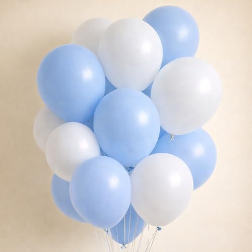 Image of Regular Balloon Combo For Decoration with Glue Dots & Balloon Arch Strip - Party Decor Set For Easy Party Setup (BLUE WHITE, 50)