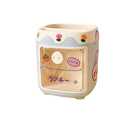 Kawaii Schwein Stifthalter kommt mit niedlichen Aufklebern, Ästhetik, multifunktionaler Aufbewahrungseimer, Desktop-Schreibwaren (blau) Cover