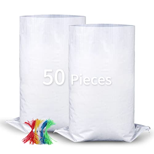 Dokdin 50 Pieces Heavy Duty Sandbags Woven Polypropylene Sand bags UV Protection Empty sandbag 18.9 x 29.5 Sand Bags Flood Protection Flood Barrier Quick Dam