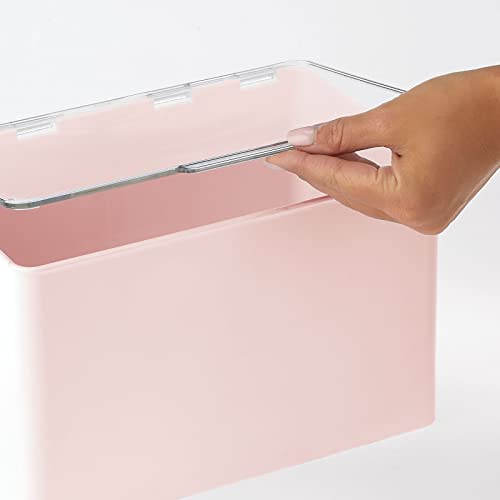 mDesign Opbergdoos met deksel voor de keuken, voorraadkamer of werkkamer – stapelbox van BPA-vrij kunststof – compacte kunststof kist voor huishoudelijke artikelen – lichtroze en doorzichtig - Image 6