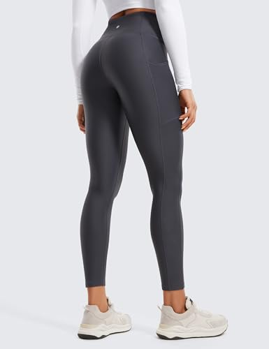 Image of CRZ YOGA Fleece Lined Leggings Pockets 25'' - Thermal High Waisted Casual Lounge Workout Womens Yoga Pants Winter Warm Mysterious Grey XX-Small