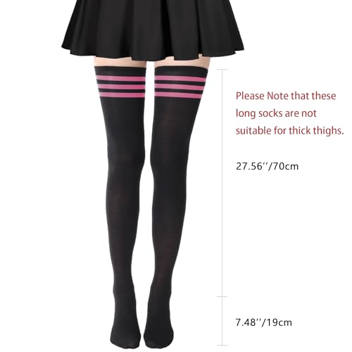 Image of AQOKKA Extra Long Thigh High Socks for Women Striped Over Knee Thigh Socks Long Boot Thigh High Stockings Leg Warmers