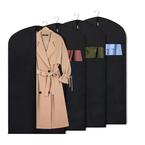 Hanging Garment Bag 5PCS Dustproof Clothing Covers Clothes Dust Cover Coat Suit Dress Protector Hanging Garment Bags Closet Organizer(5pcs Black-60X80CM)4