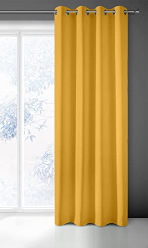 Eurofirany Rita Rideau Long de Couleur Unie - 1 Unité, Œillets, Rideaux Modernes pour Chambre, Salon, Salle à Manger, 140x250 cm, Jaune Moutarde