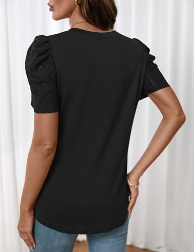 Image of LOMON Spring Summer Tops for Women 2026 V Neck Puff Short Sleeve Tops Fashion Trendy Work Blouses Dressy Casual S-XXL