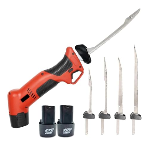 Pesfehhy Cuchillo Eléctrico Recargable para Filetear con 4 Hojas Antiadherentes de Nitruro de Titanio y 2 Baterías Recargables con Enchufe Europeo