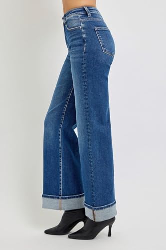 SALT TREE Risen Jeans - Tummy Control High Rise Cuffed Wide Jeans - PW210464